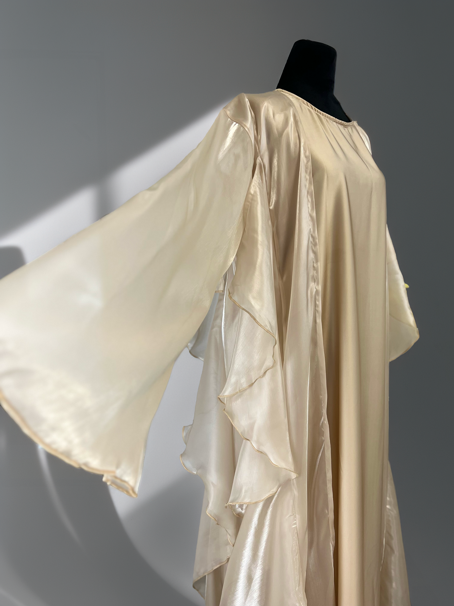 Beige Ruffle Organza Open Abaya – 3-Piece Set