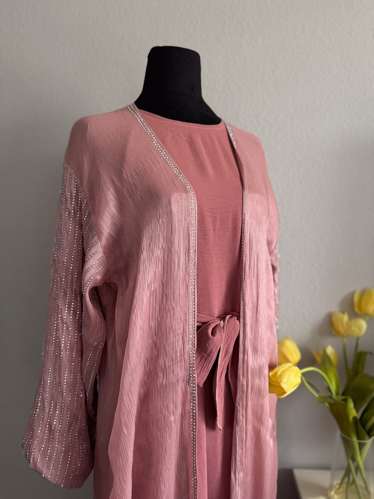 Open Front Abaya with Stone Embellished Arms: The Radiant Majesty