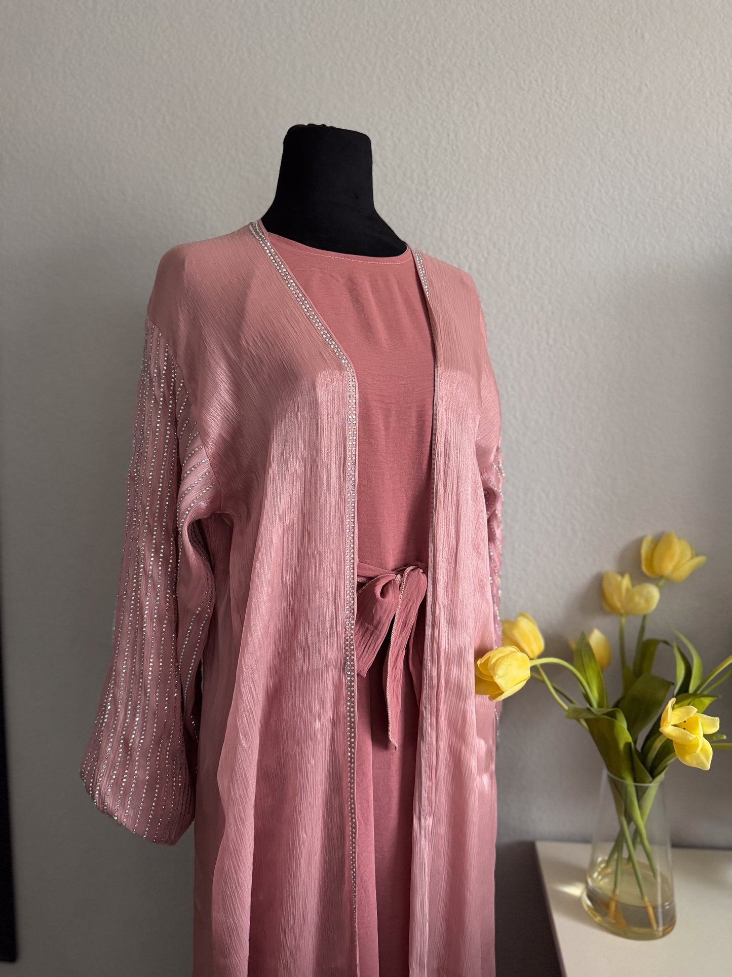 Open Front Abaya with Stone Embellished Arms: The Radiant Majesty