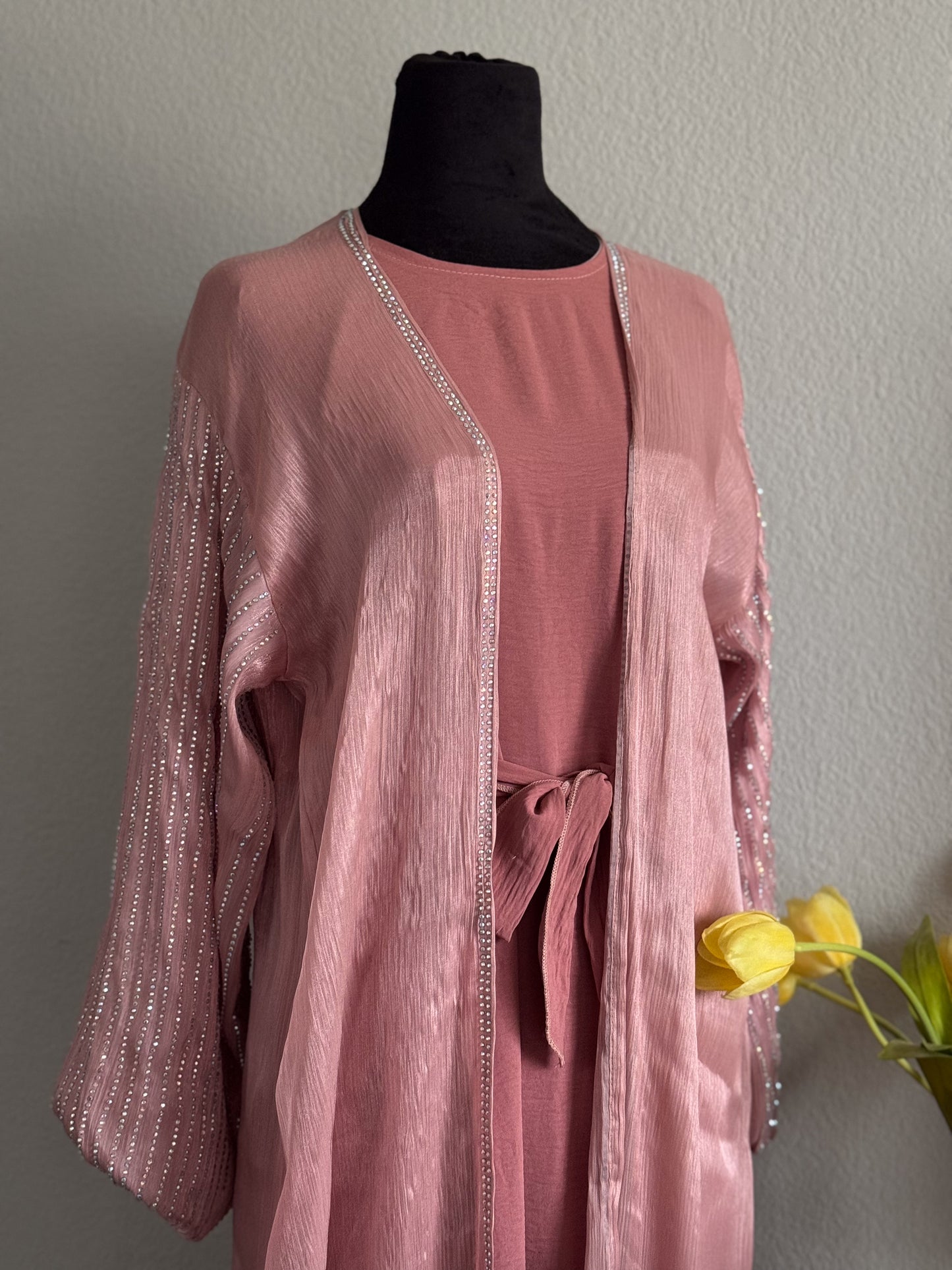 Open Front Abaya with Stone Embellished Arms: The Radiant Majesty