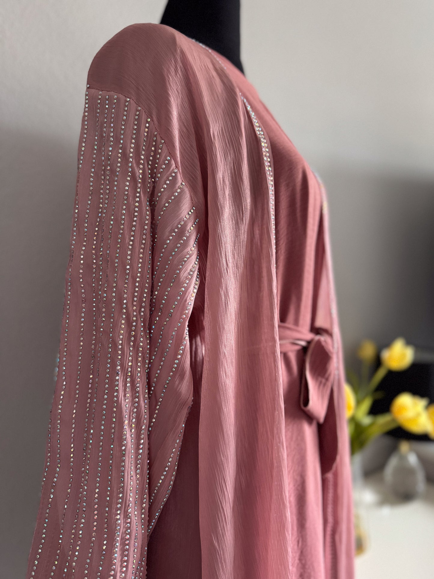 Open Front Abaya with Stone Embellished Arms: The Radiant Majesty