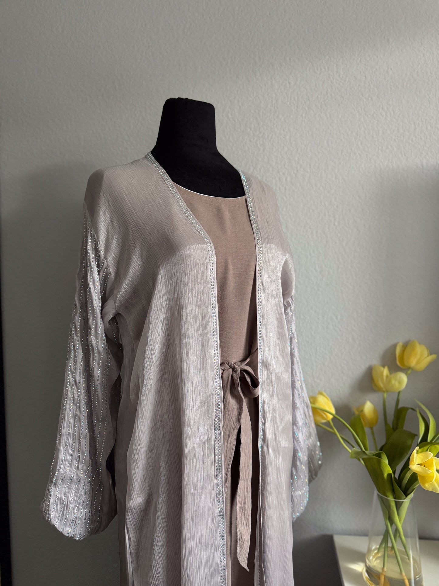 Open Front Abaya with Stone Embellished Arms: The Radiant Majesty