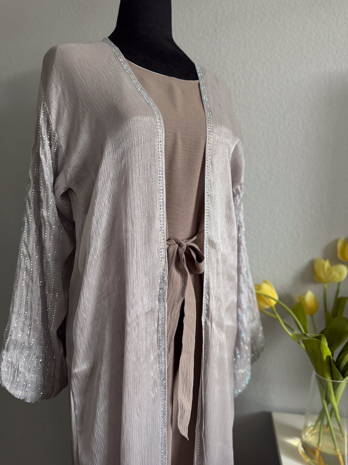 Open Front Abaya with Stone Embellished Arms: The Radiant Majesty
