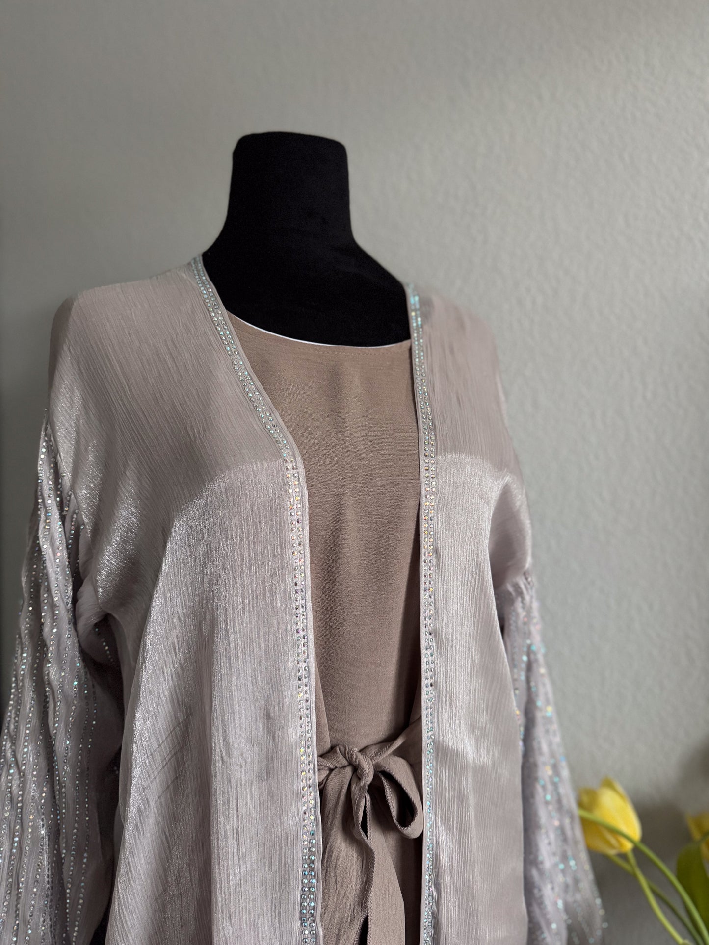 Open Front Abaya with Stone Embellished Arms: The Radiant Majesty