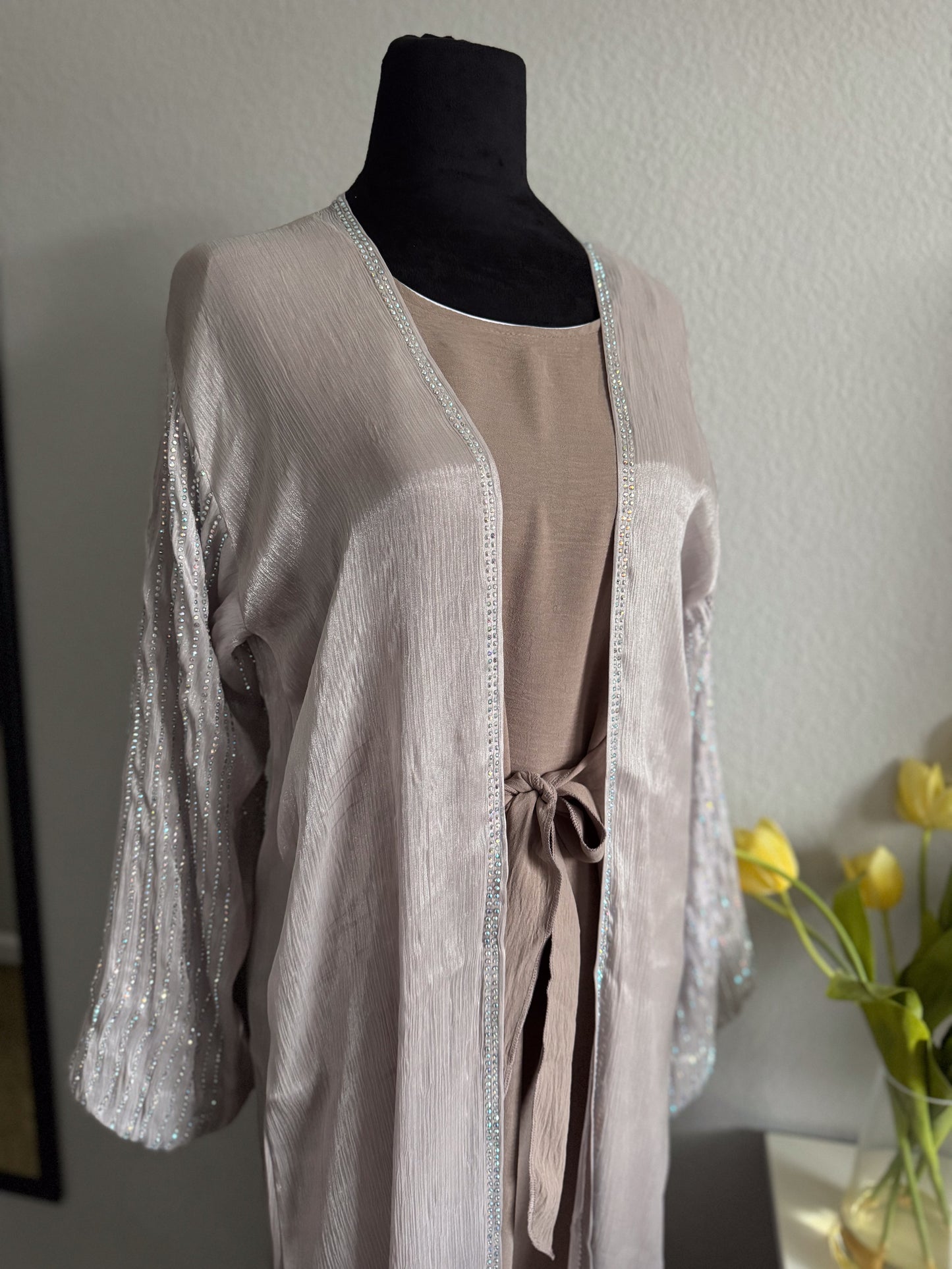Open Front Abaya with Stone Embellished Arms: The Radiant Majesty