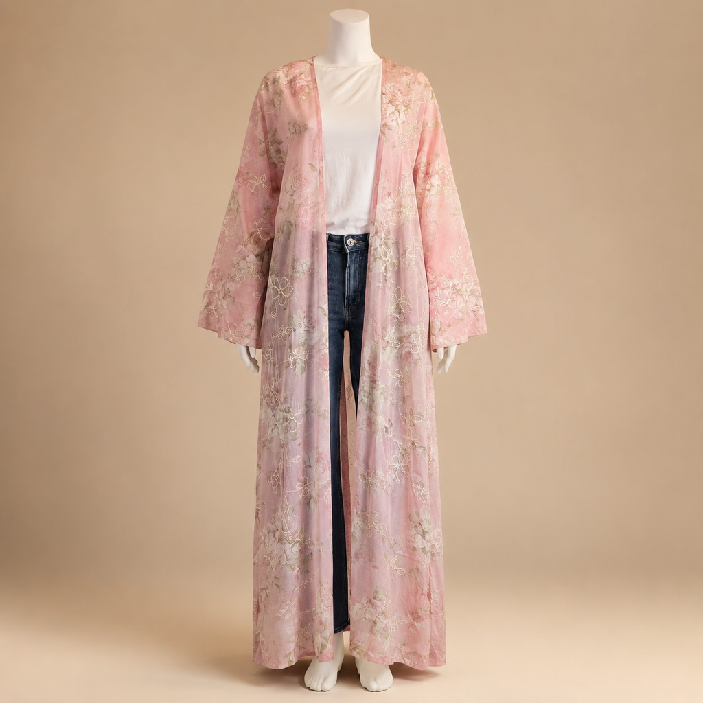 Floral Embroidered Chiffon Open Abaya (outer layer only)