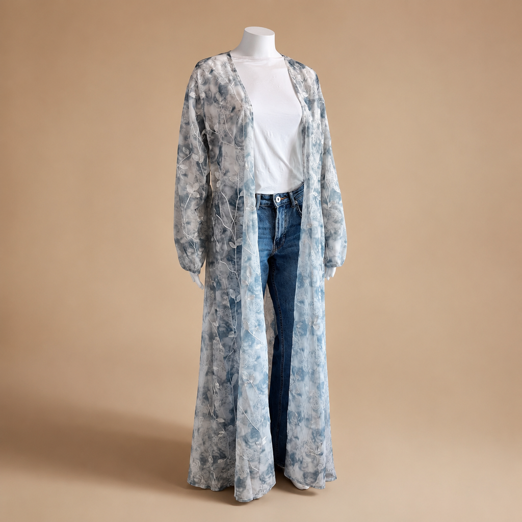 Floral Embroidered Chiffon Open Abaya (outer layer only)