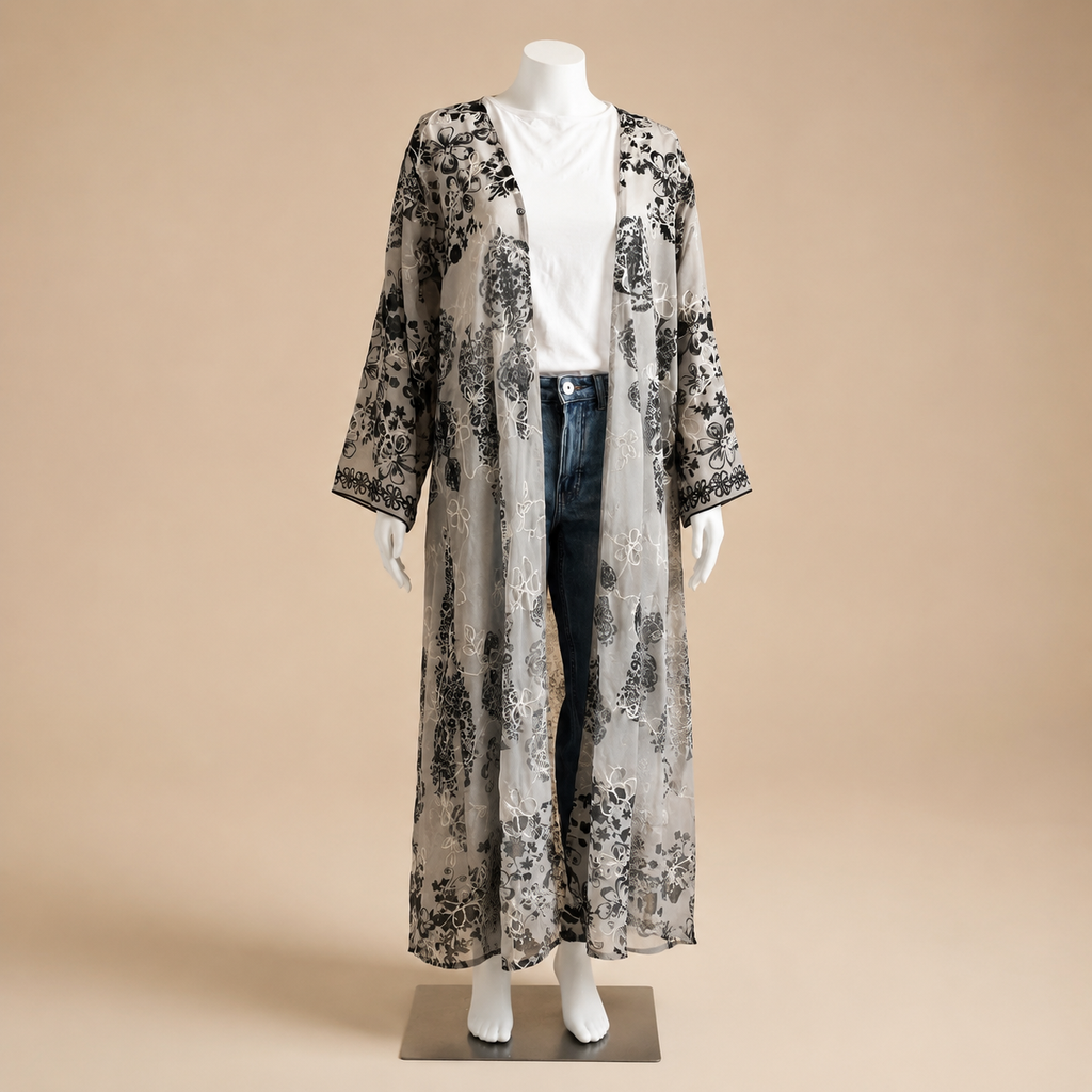 Floral Embroidered Chiffon Open Abaya (outer layer only) (Copy)