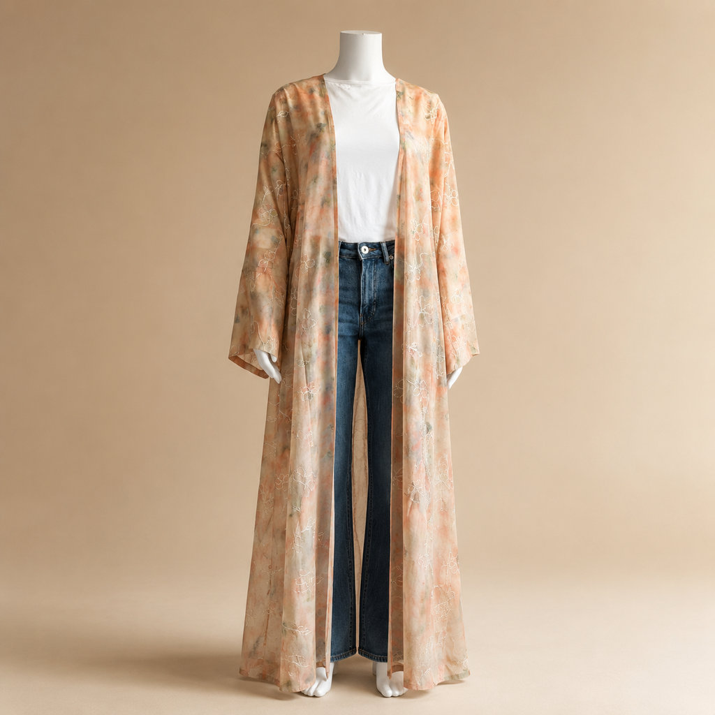 Floral Embroidered Chiffon Open Abaya (outer layer only)