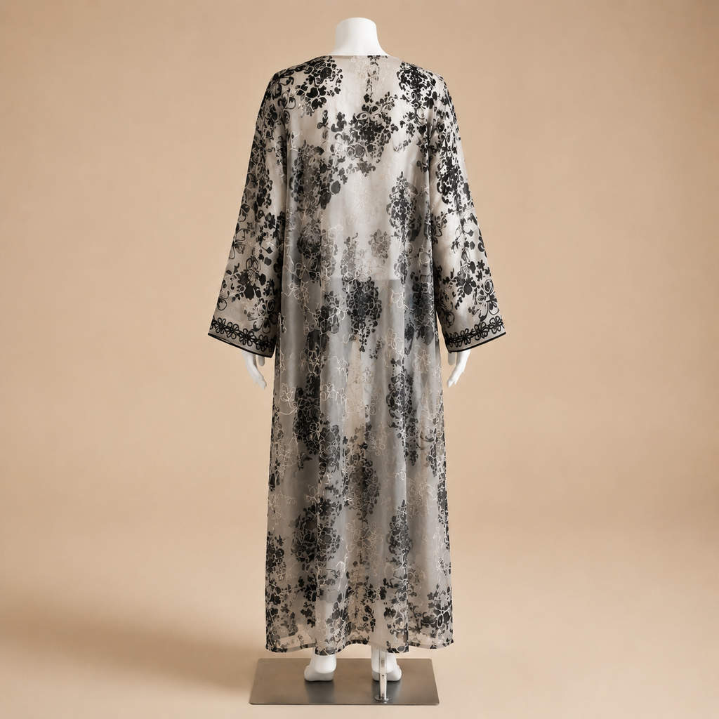 Floral Embroidered Chiffon Open Abaya (outer layer only) (Copy)