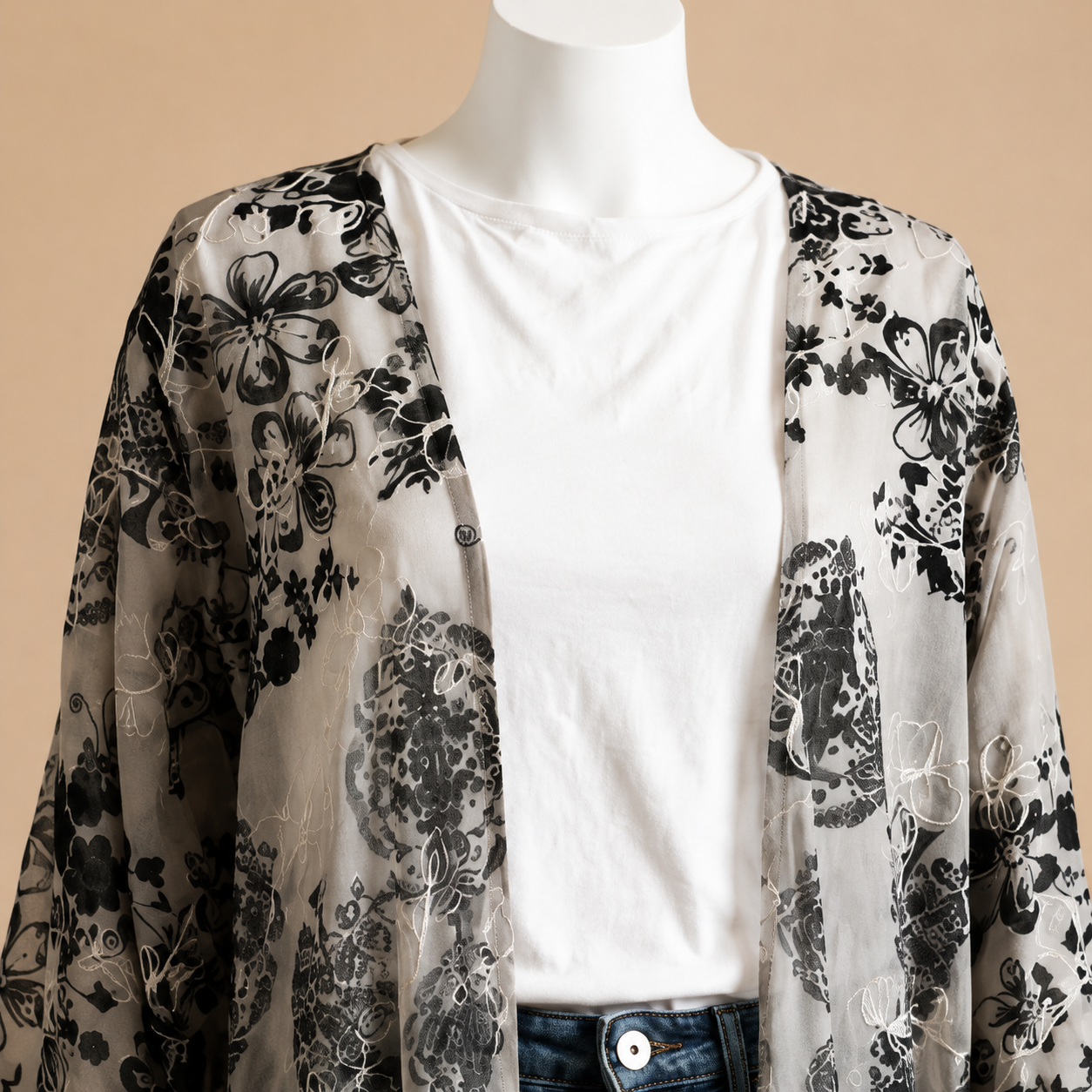 Floral Embroidered Chiffon Open Abaya (outer layer only) (Copy)
