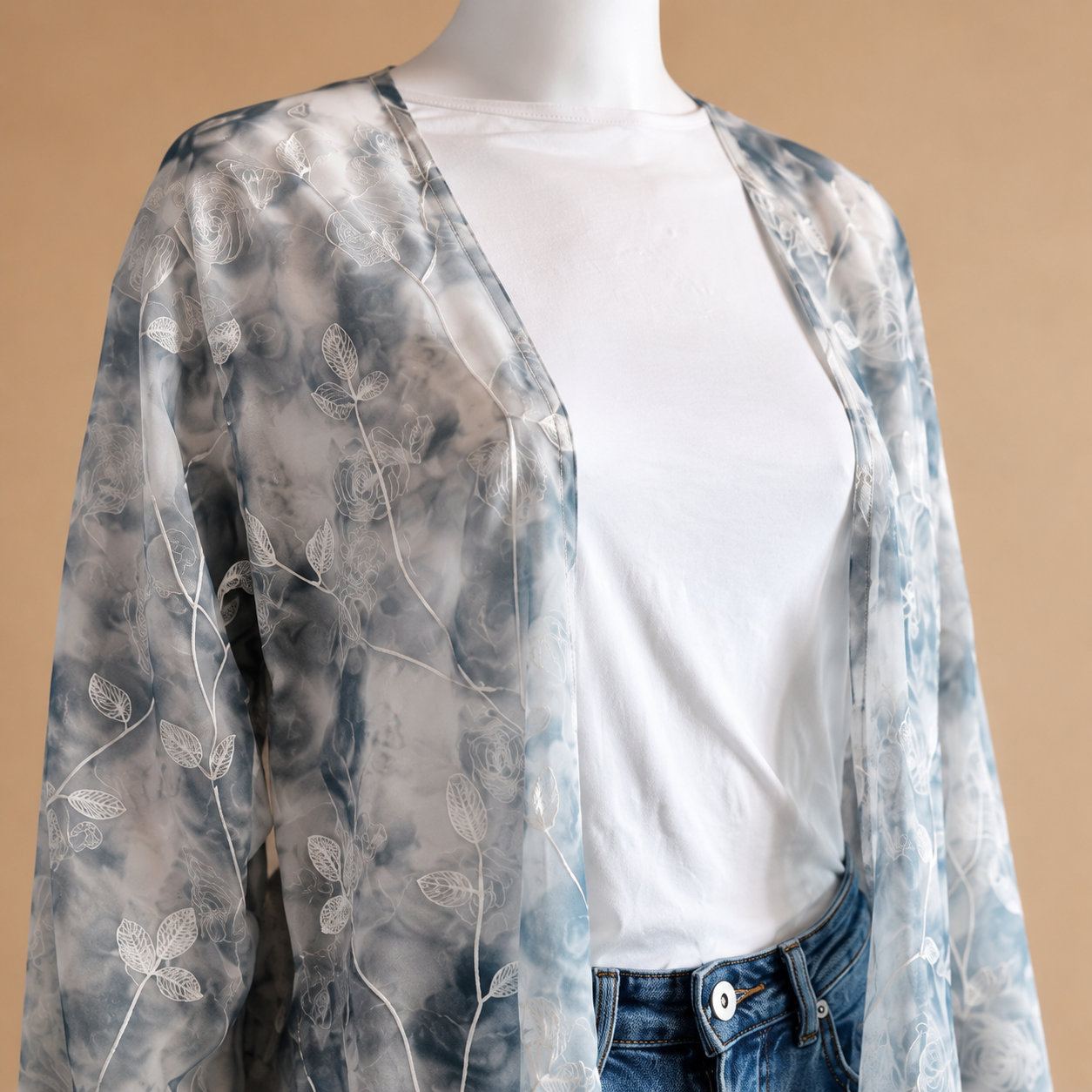 Floral Embroidered Chiffon Open Abaya (outer layer only)