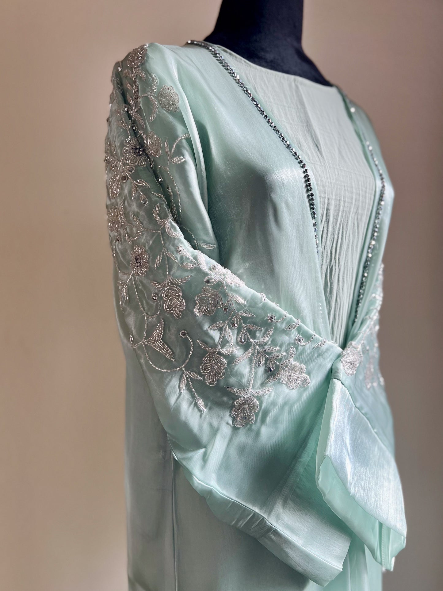 Luxurious Open Front Abaya with Heavy Stone Work – A Symphony of Elegance