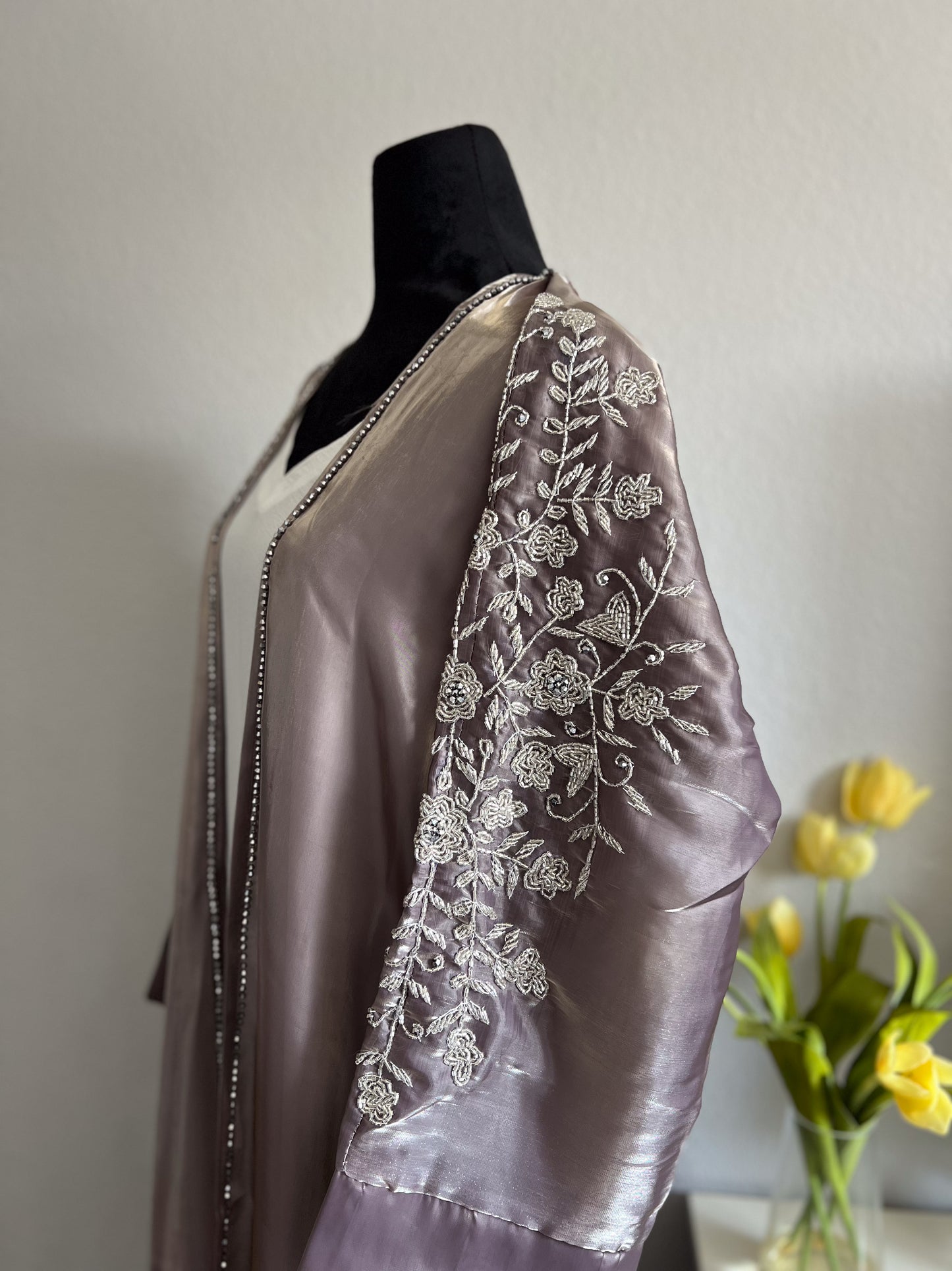 Luxurious Open Front Abaya with Heavy Stone Work – A Symphony of Elegance