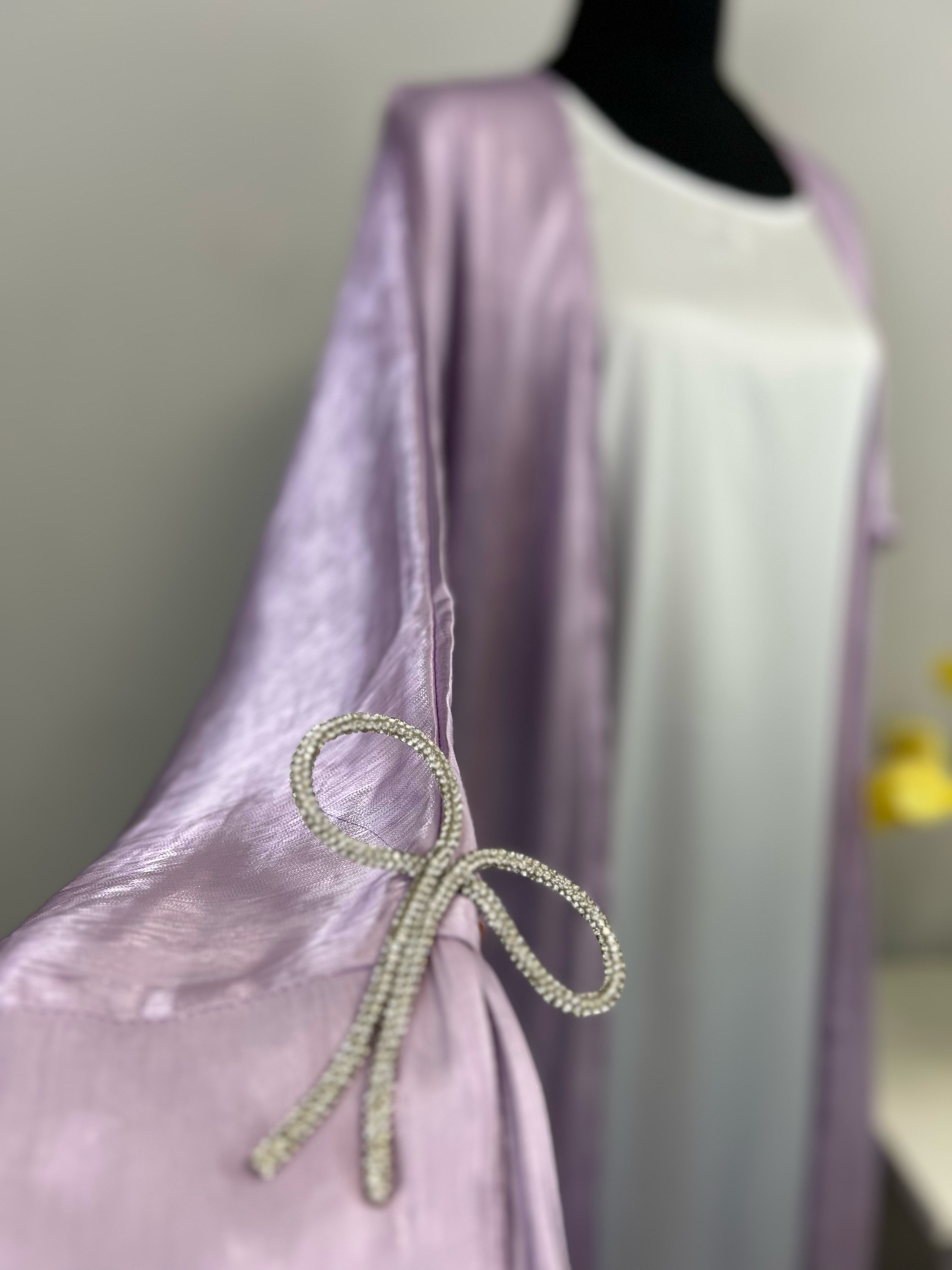 Lavender Shimmer Abaya Set with Crystal Bow Detail