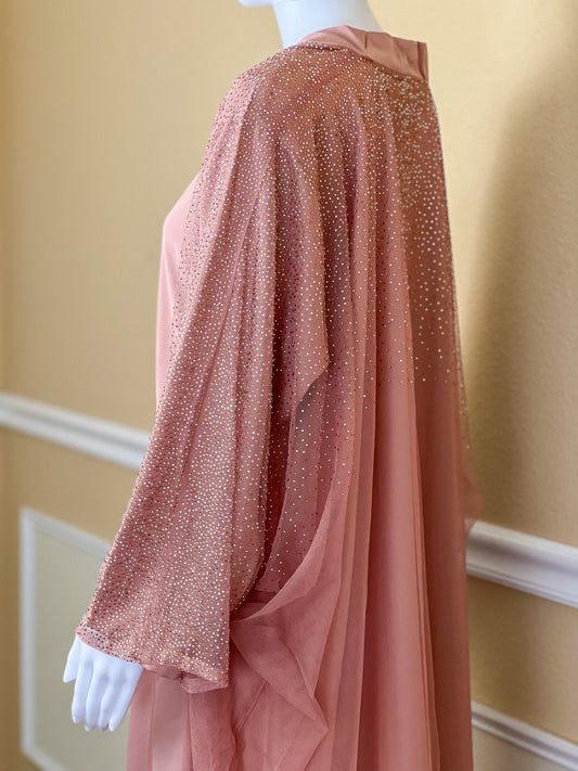 Pink Flutter – 3-Piece Mesh Butterfly Abaya Set