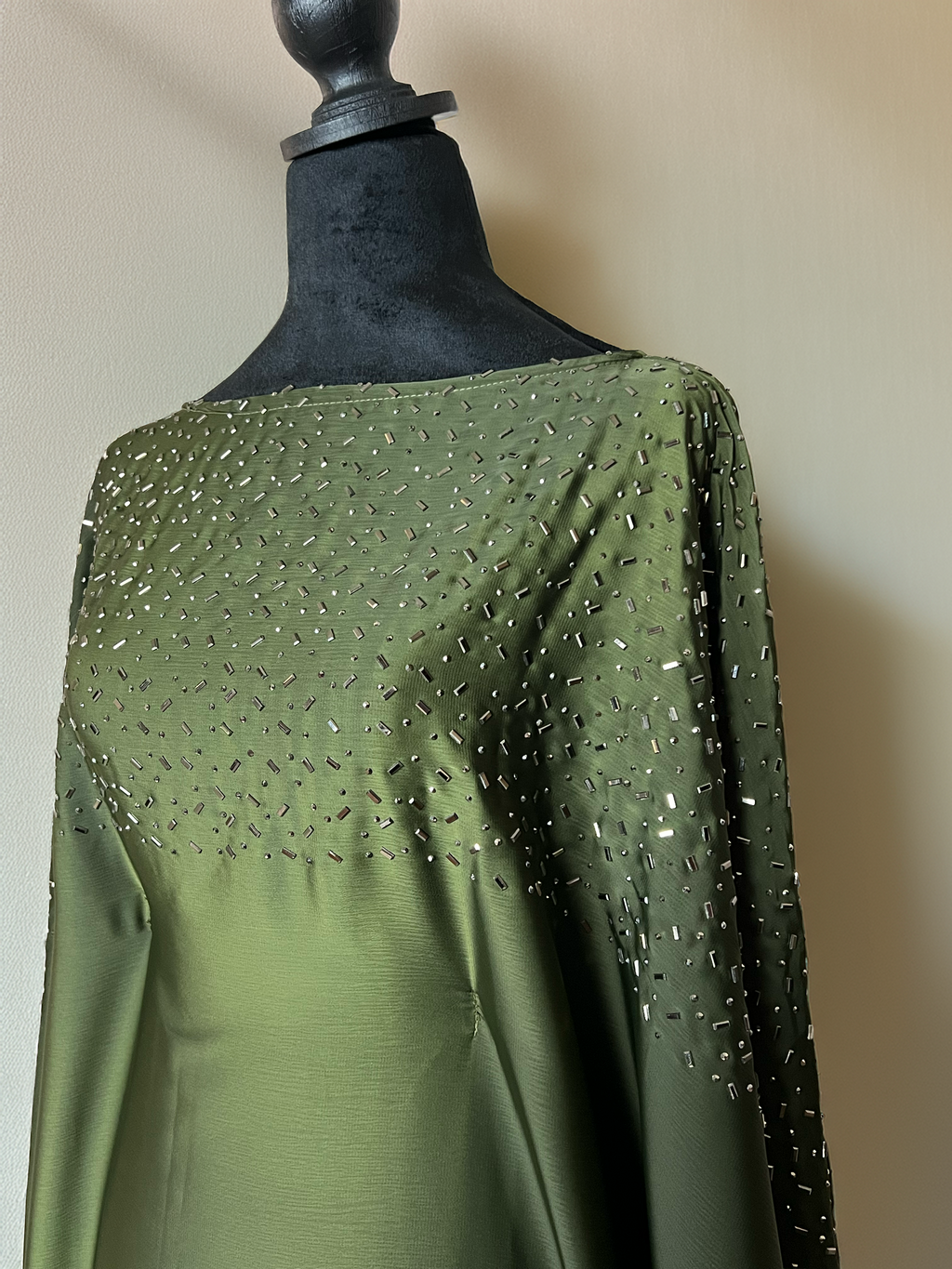Olive Green Embellished Kaftan Abaya