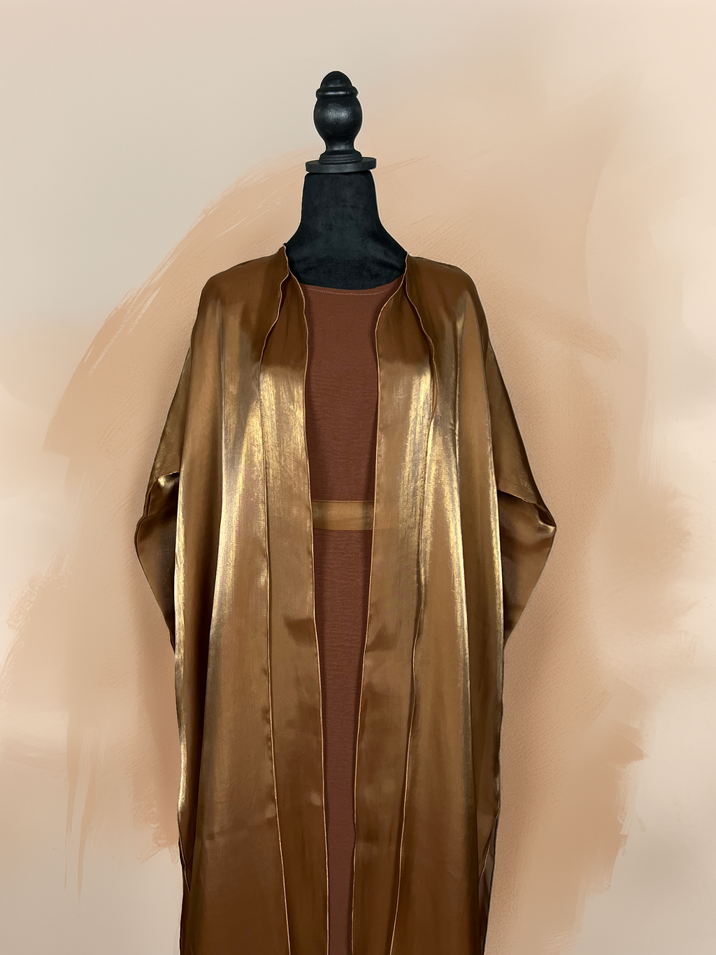 Double Layered Copper Organza Open Abaya Set