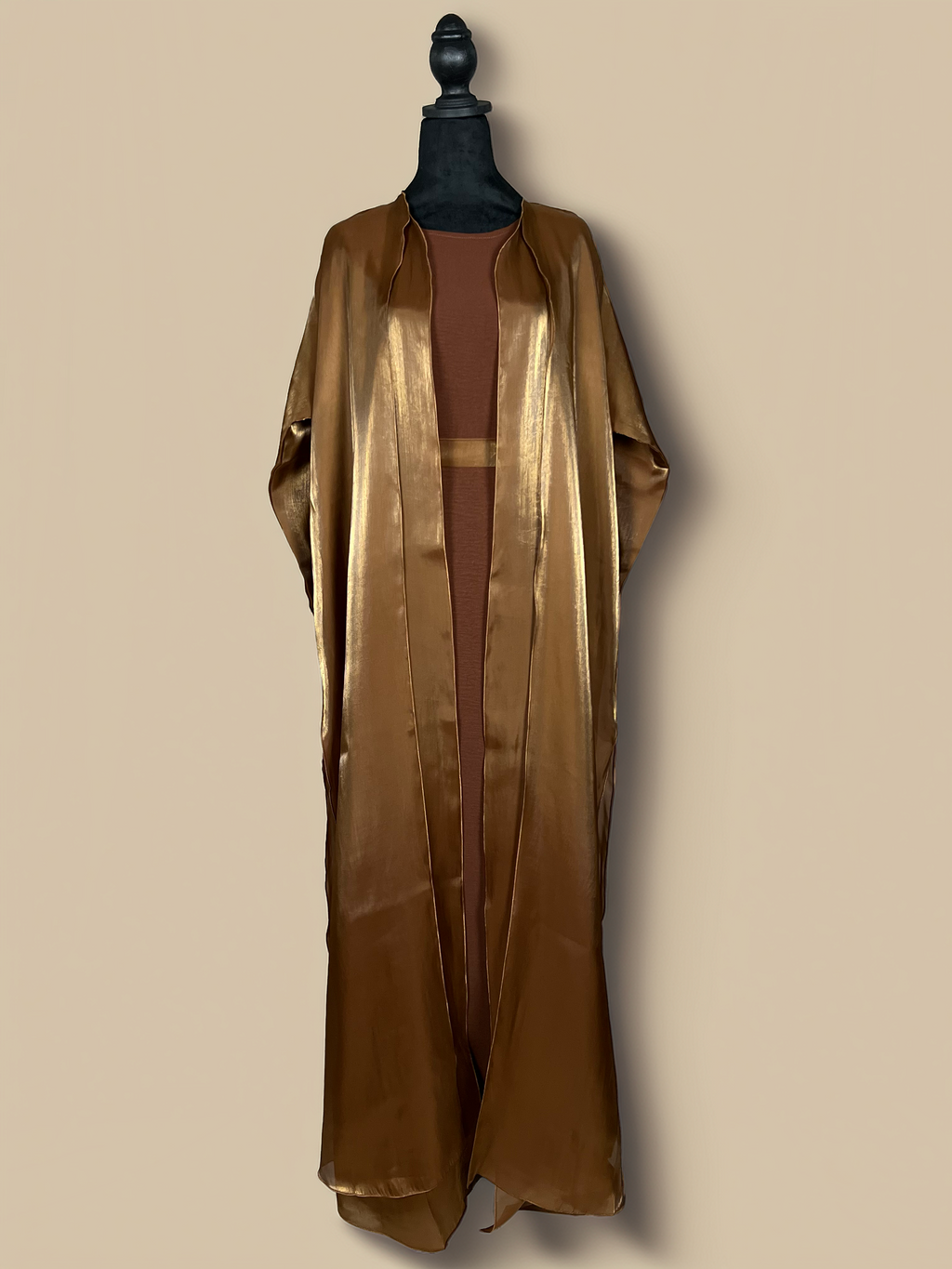 Double Layered Copper Organza Open Abaya Set