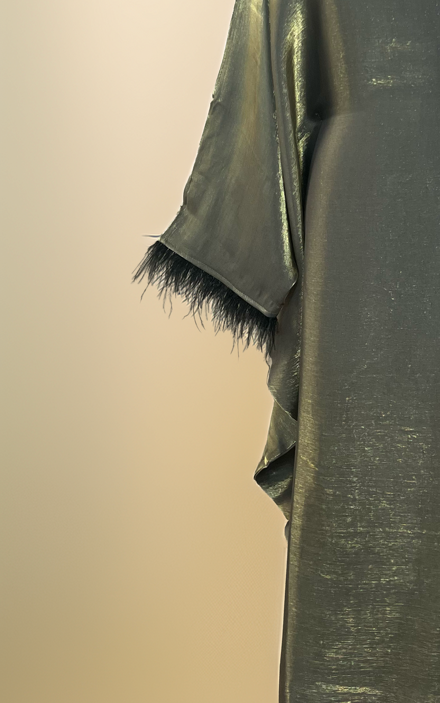 Sage Shimmer Feather Cuff Kaftan Set