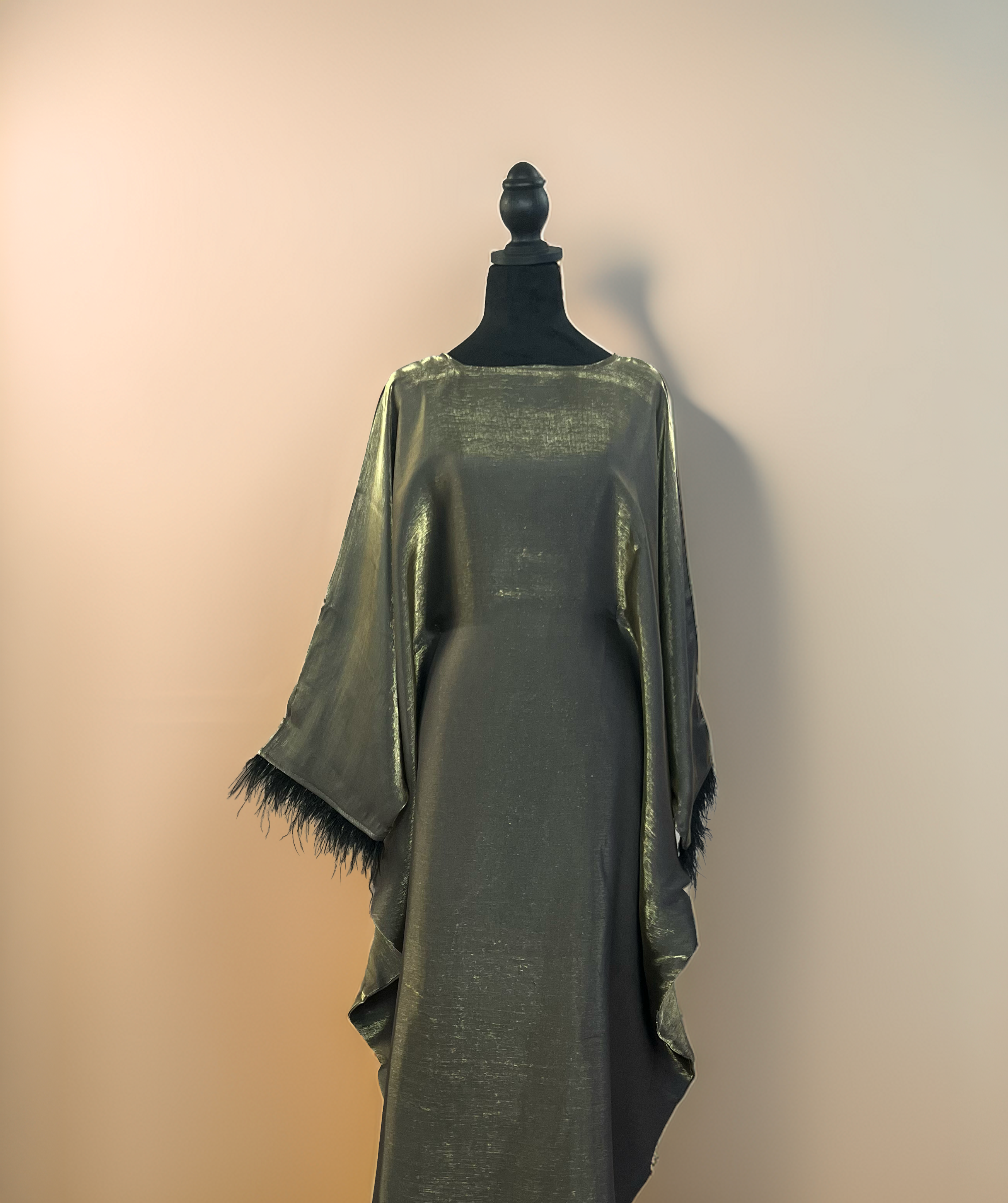 Sage Shimmer Feather Cuff Kaftan Set