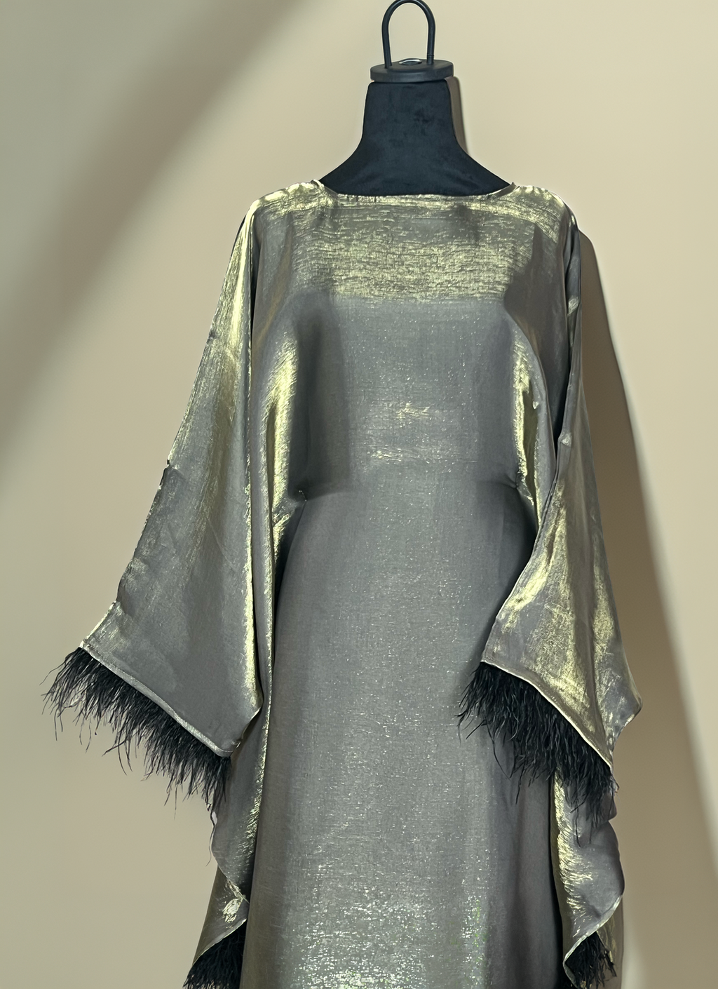 Sage Shimmer Feather Cuff Kaftan Set