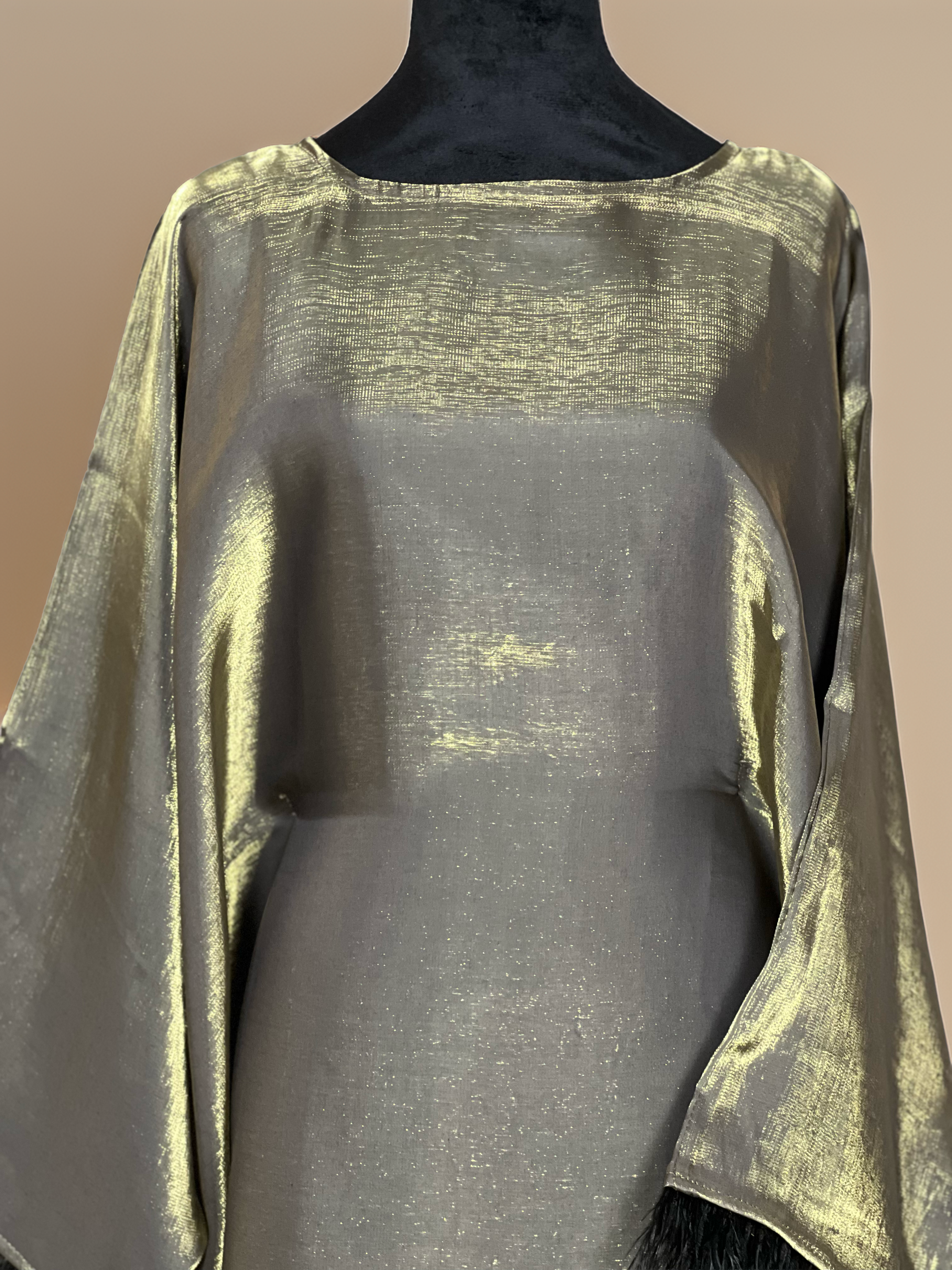 Sage Shimmer Feather Cuff Kaftan Set