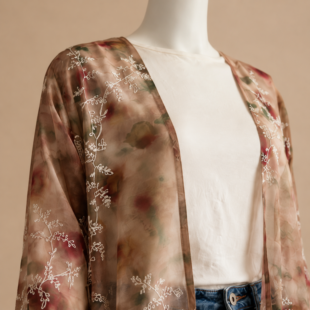 Floral Embroidered Chiffon Open Abaya (outer layer only)