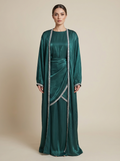 Emerald Shimmer Abaya Set with Crystal Trim