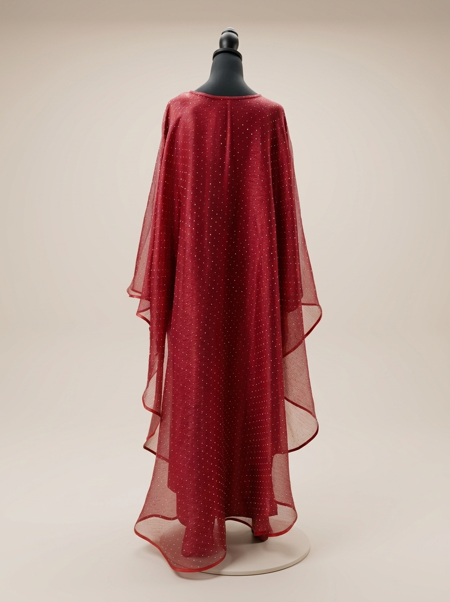 Crimson Shimmer Cape Abaya Set