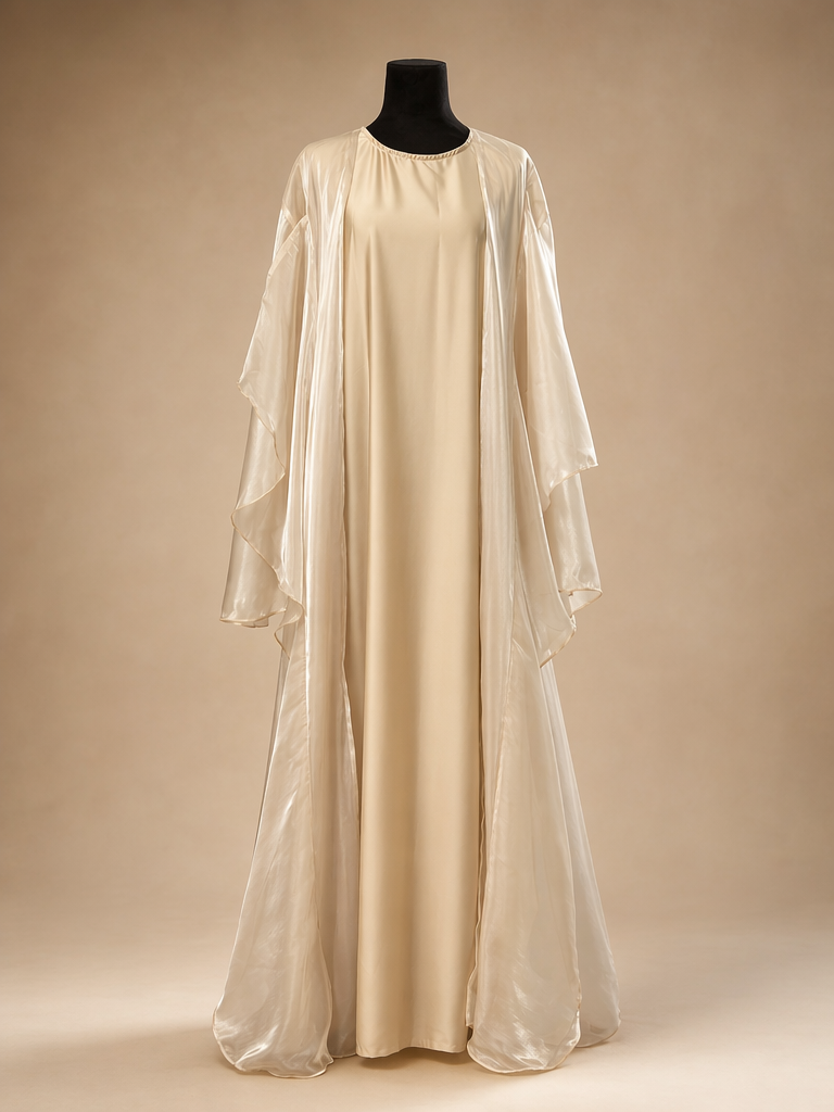 Pearl Shimmer Ruffled Organza Abaya