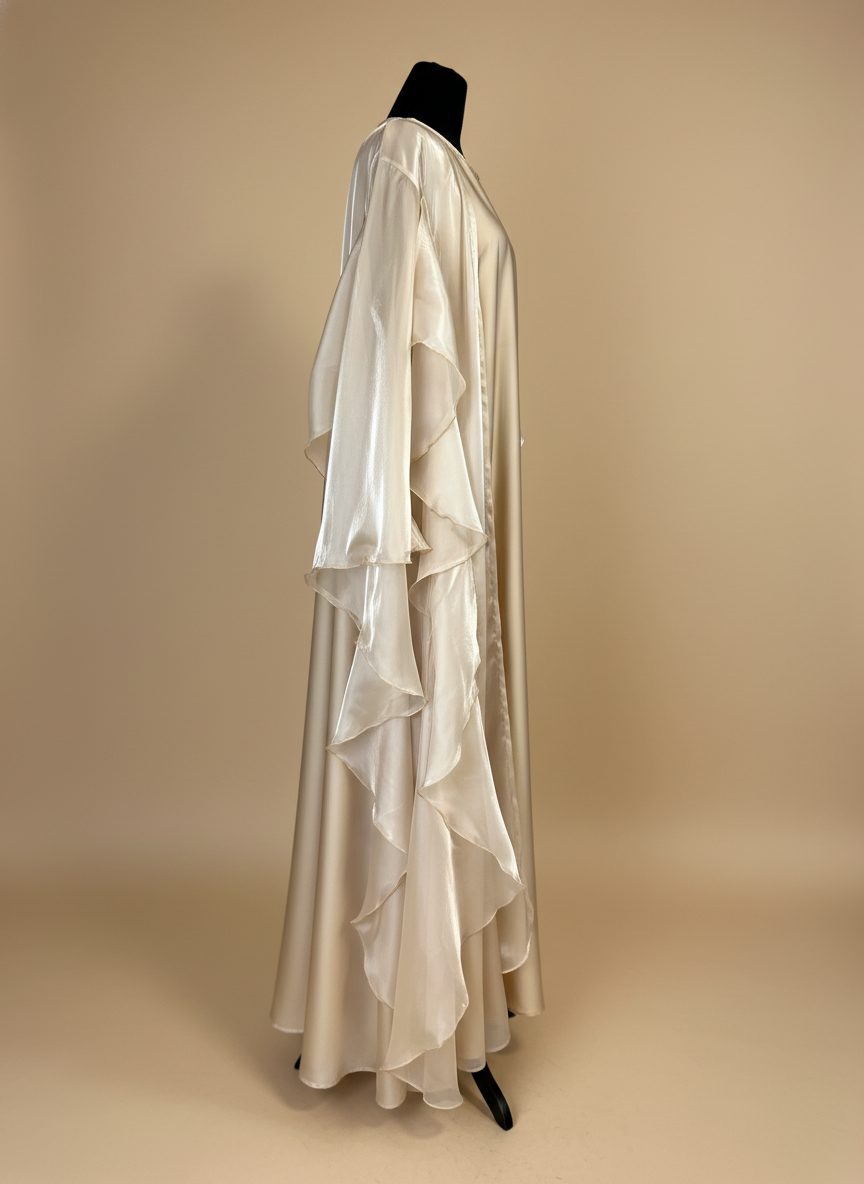 Pearl Shimmer Ruffled Organza Abaya